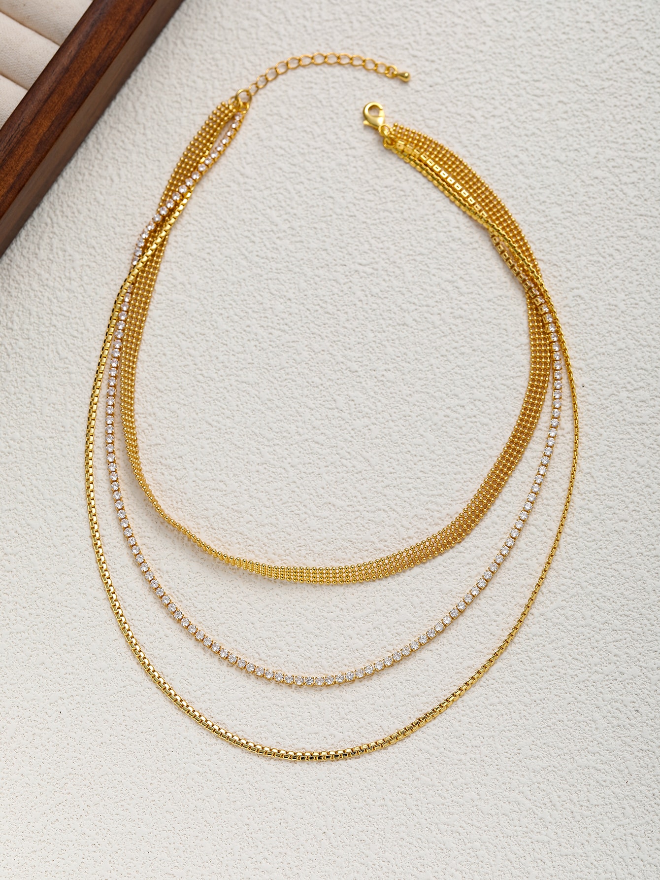3-Layer Gold Chain Necklace Set with CZ Accents