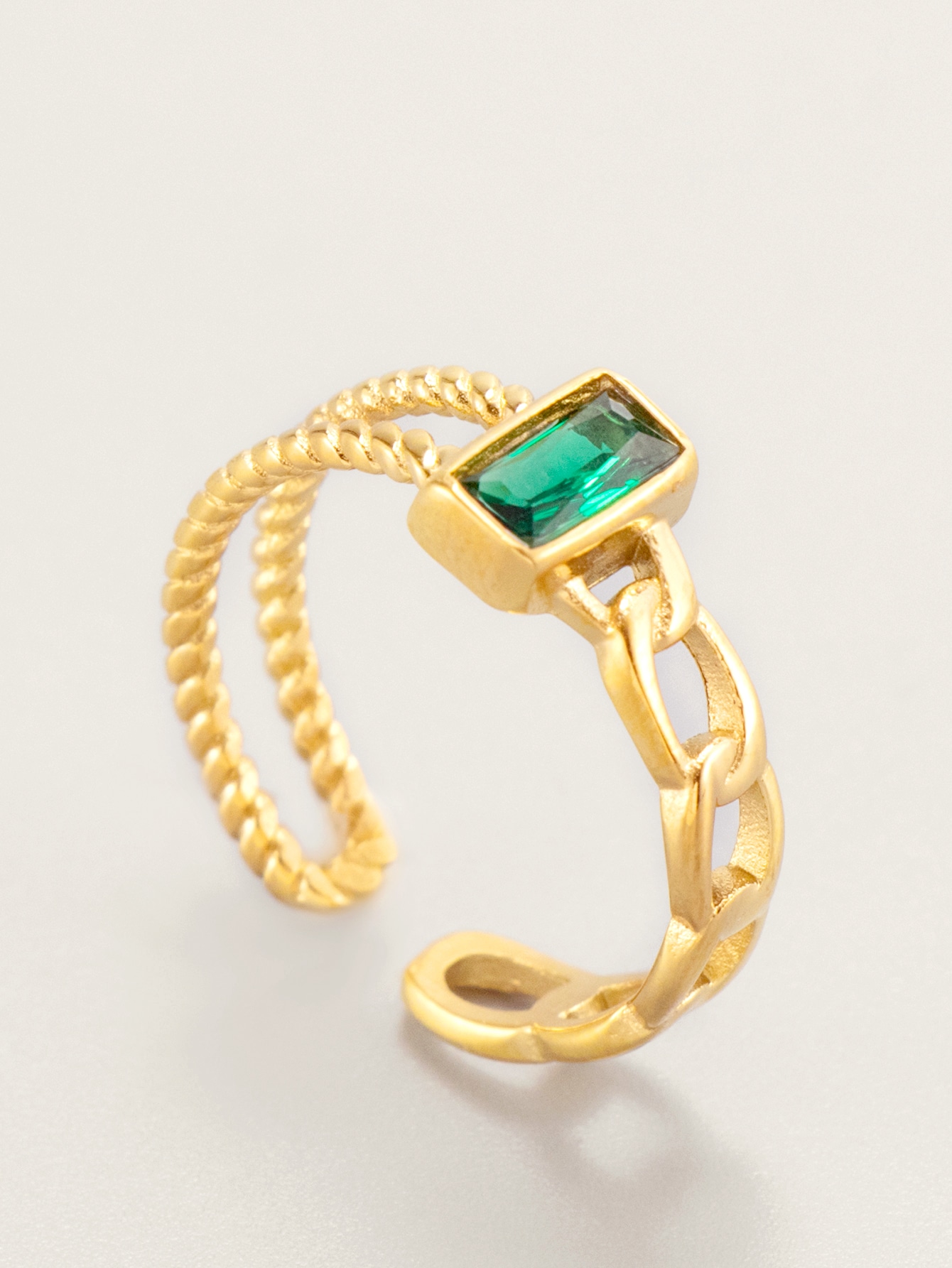 Fashion Stainless Steel Gold Plated Zircon Ring