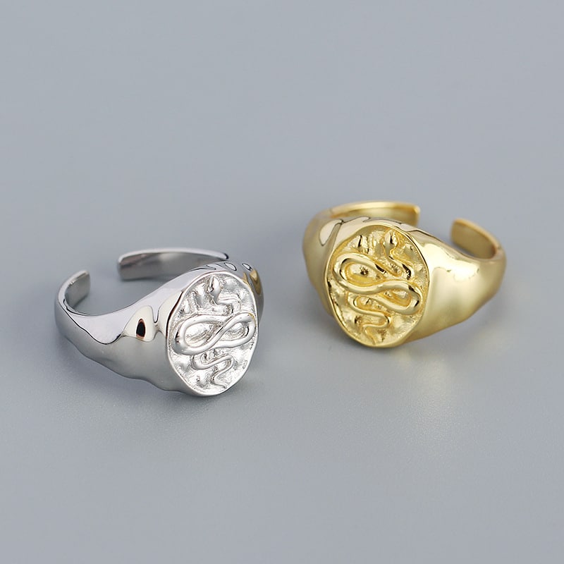 925 sterling silver concave-convex texture ring snake embossed ring irregular index finger ring