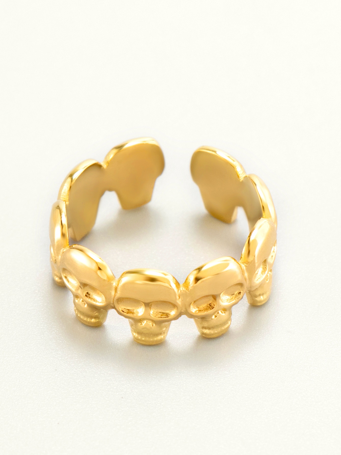 Fashion Stainless Steel With 18K Gold Halloween Skull Cuff Ring