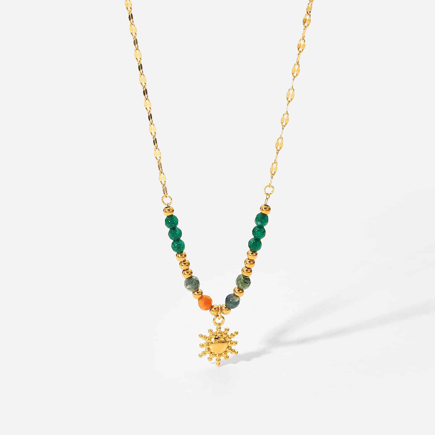 Fashion Natural Stone Sun Pendant Necklace