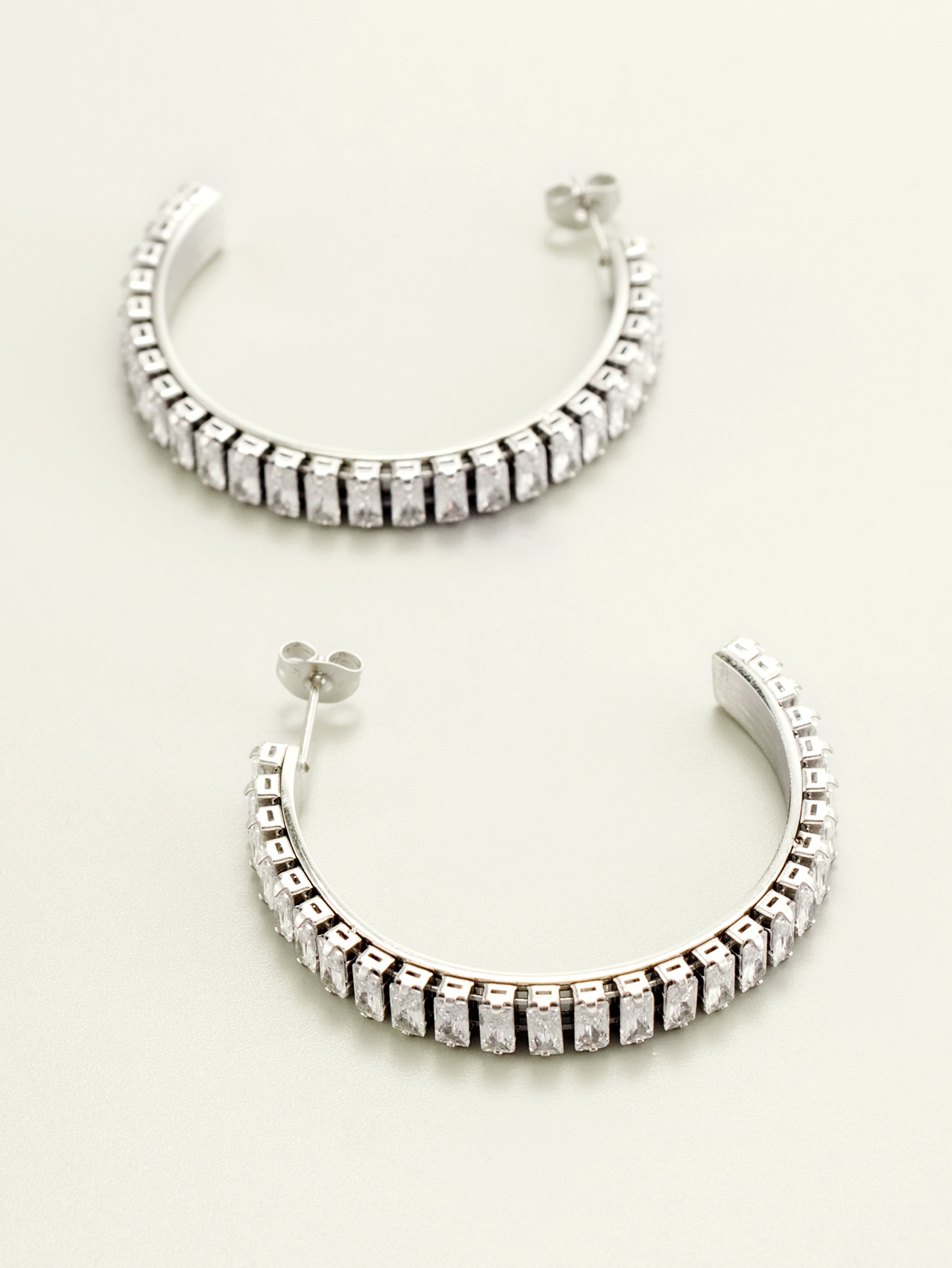 Fashion Stainless Steel Gold Cz Crystal Diamond Huggie Earrings