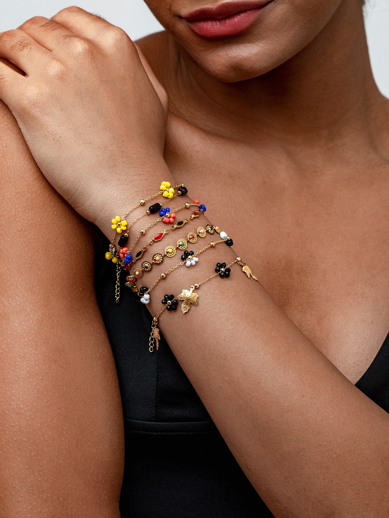 Floral Garden Layered Charm Bracelet Set