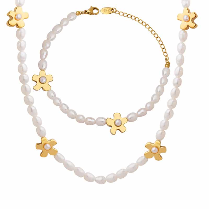 Flower Pendant Irregular Oval Necklace Cultured Pearl Necklace Jewelry Set
