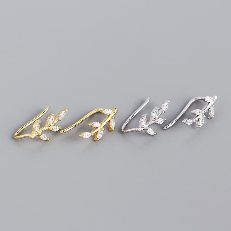 Geometric Floral Plant Earrings Setting Marquise Zirconia Sterling Silver Earrings