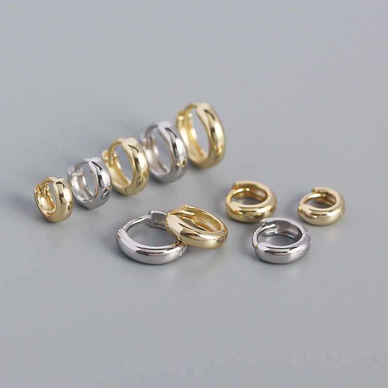 Glossy Round S925 Sterling Silver Earrings Simple Stacked Earrings