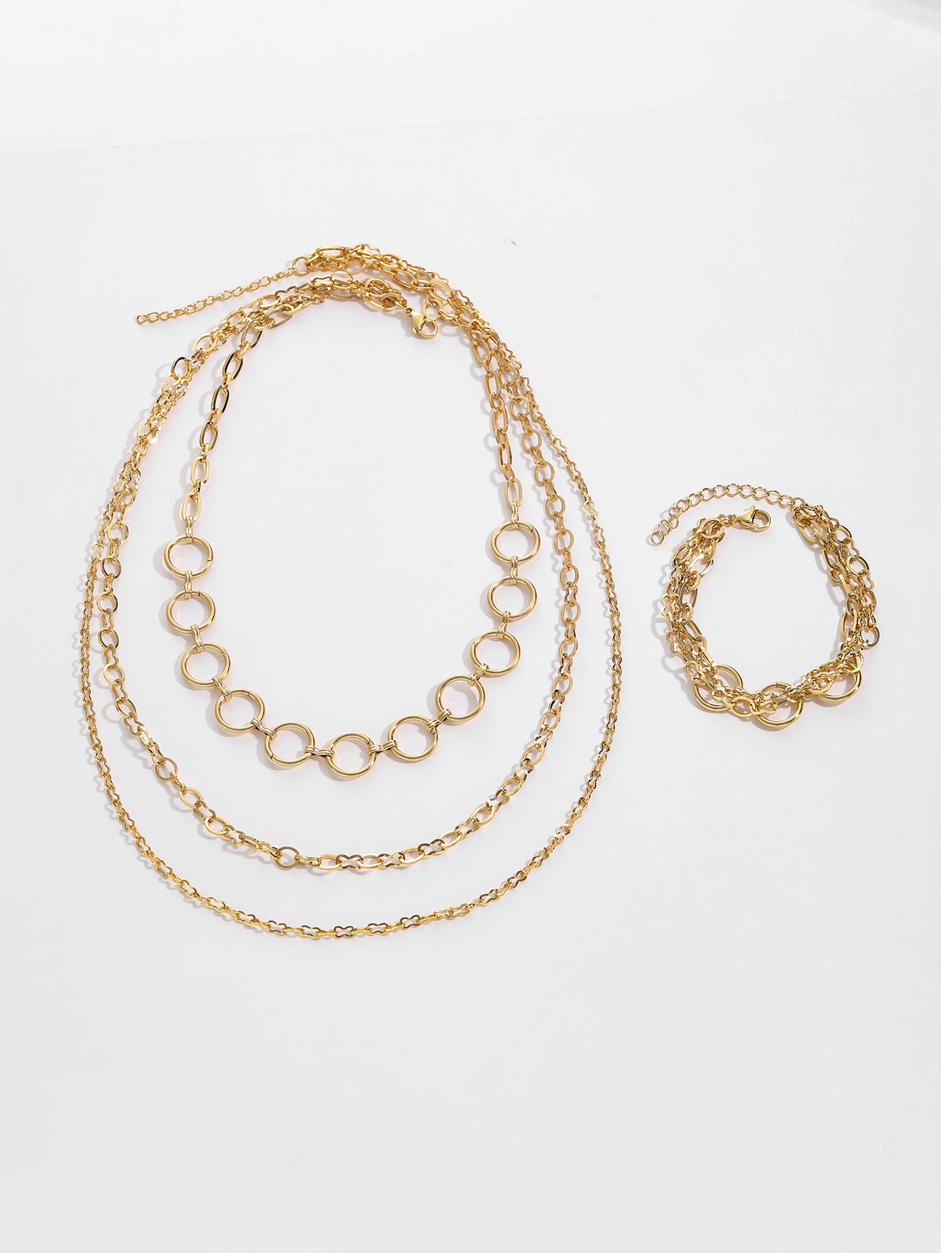 Gold Circle Whisper Necklace and Bracelet Set