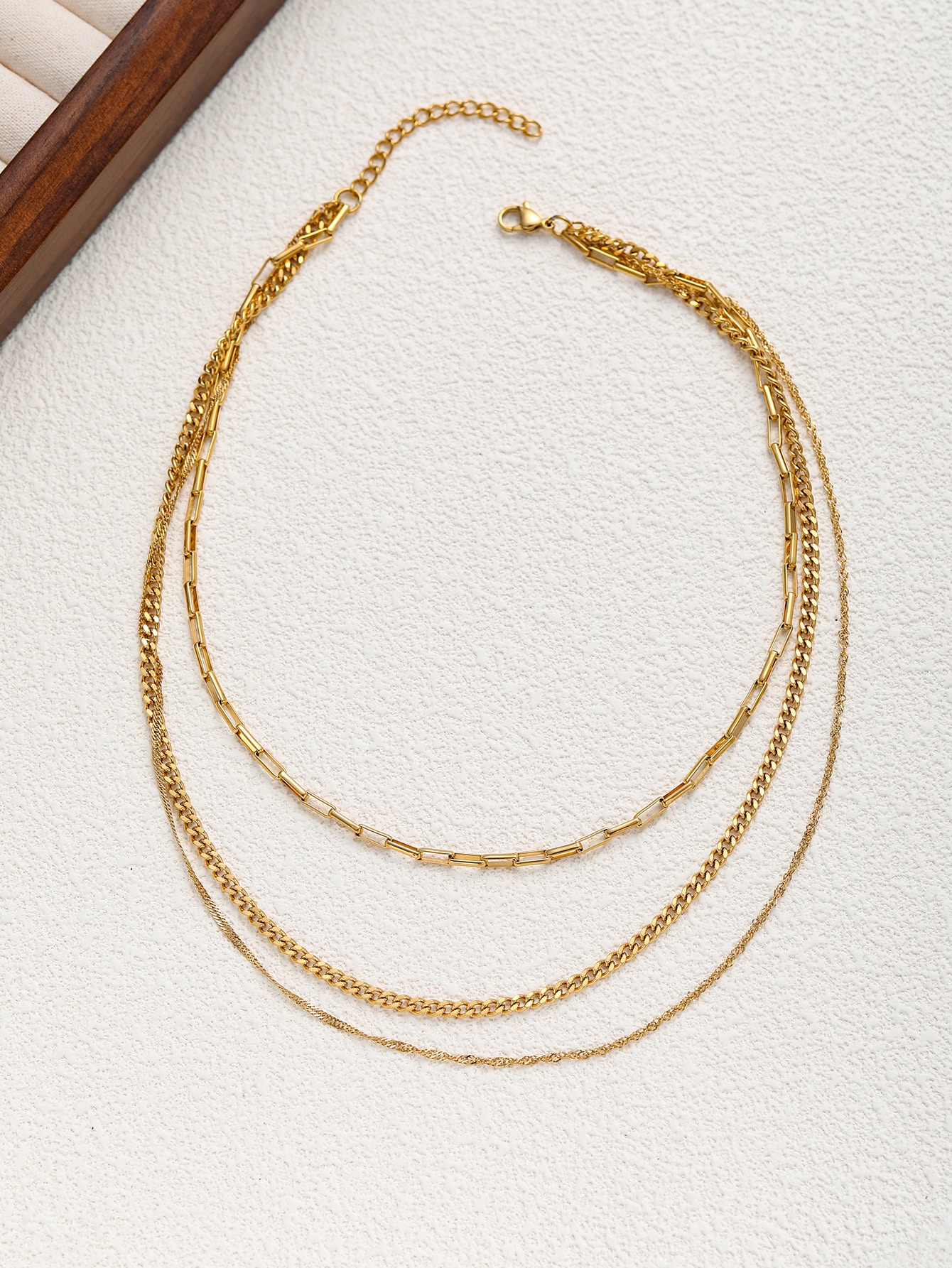 Gold Layered Necklace Set with Mixed Links