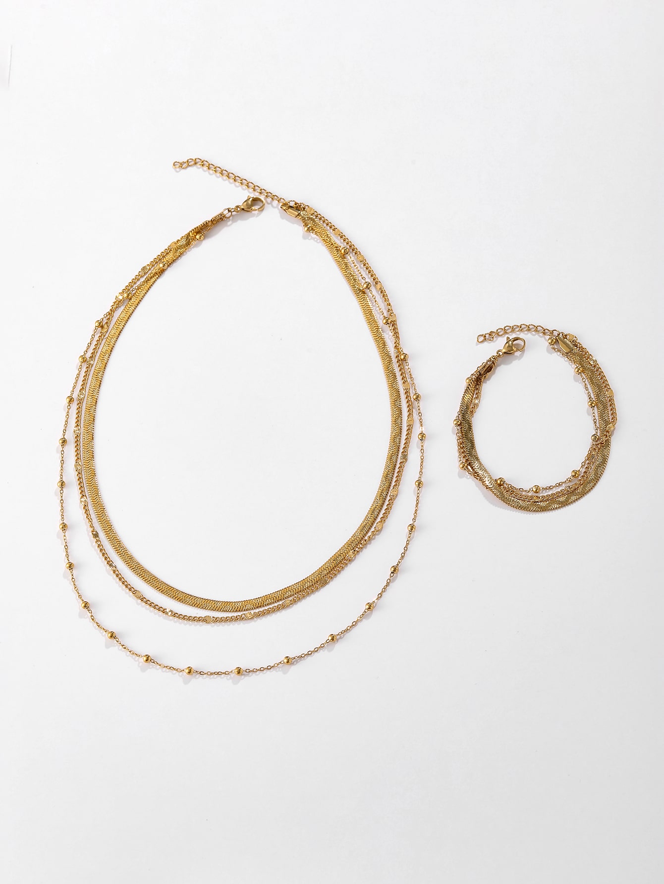 Woven Threads Gold Layered Necklace Bracelet Set