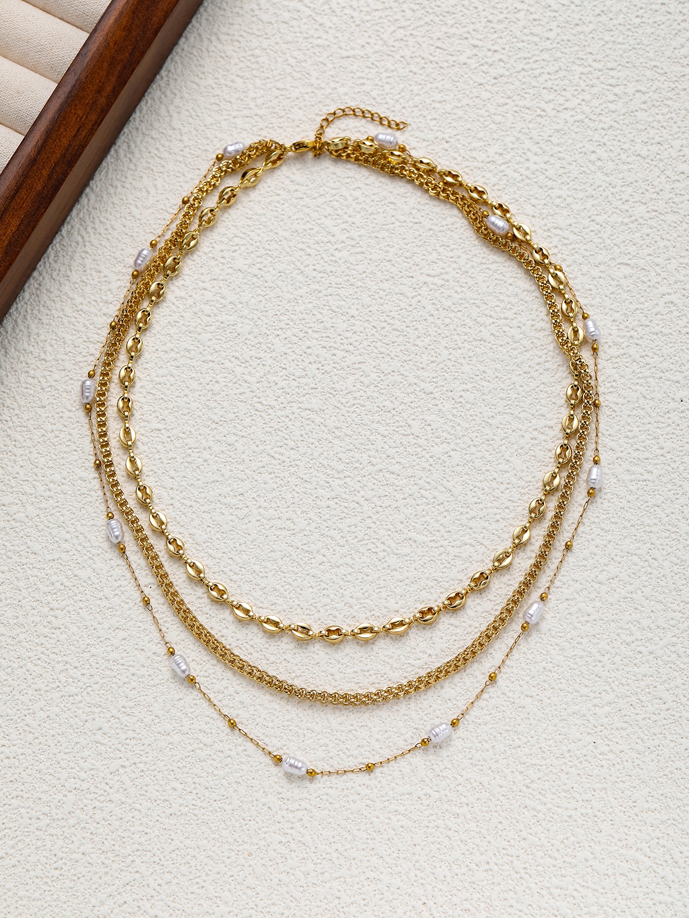 Golden Triple-layer Pearl Accent Necklace