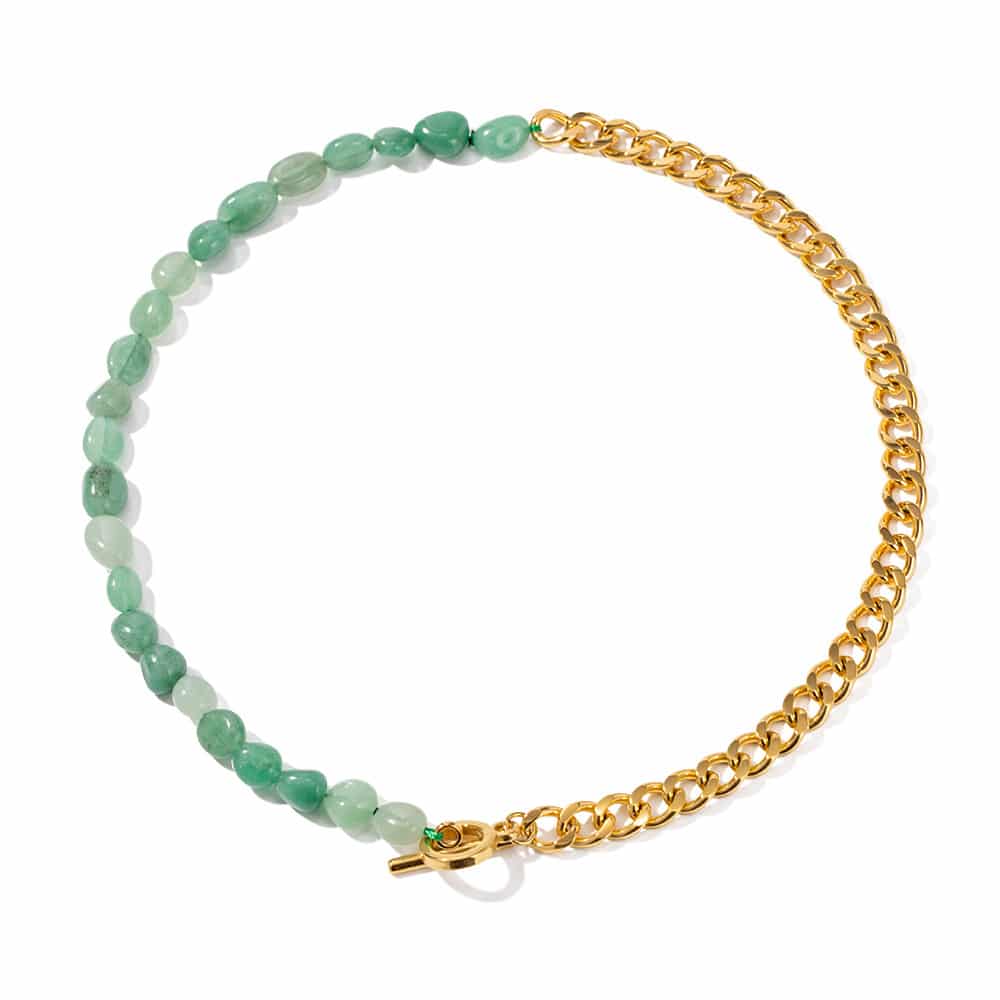 Simple Half Natural Stone Beaded Half Cuban Chain Necklaces