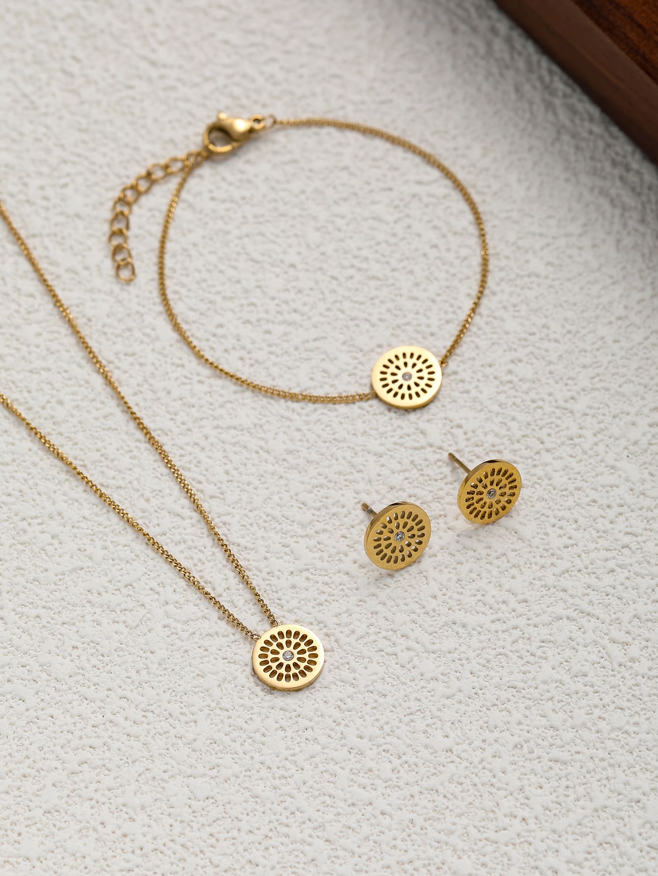 Laser-Cut Sunburst Pendant & Earring Set