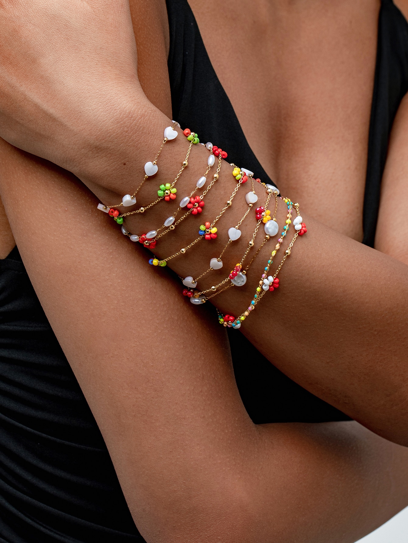 Heart & Flower Multi-Strand Bracelet Set