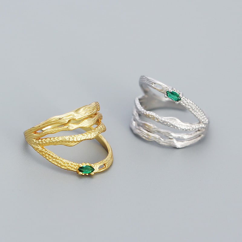 Irregular ring s925 silver geometric multi-layer open ring