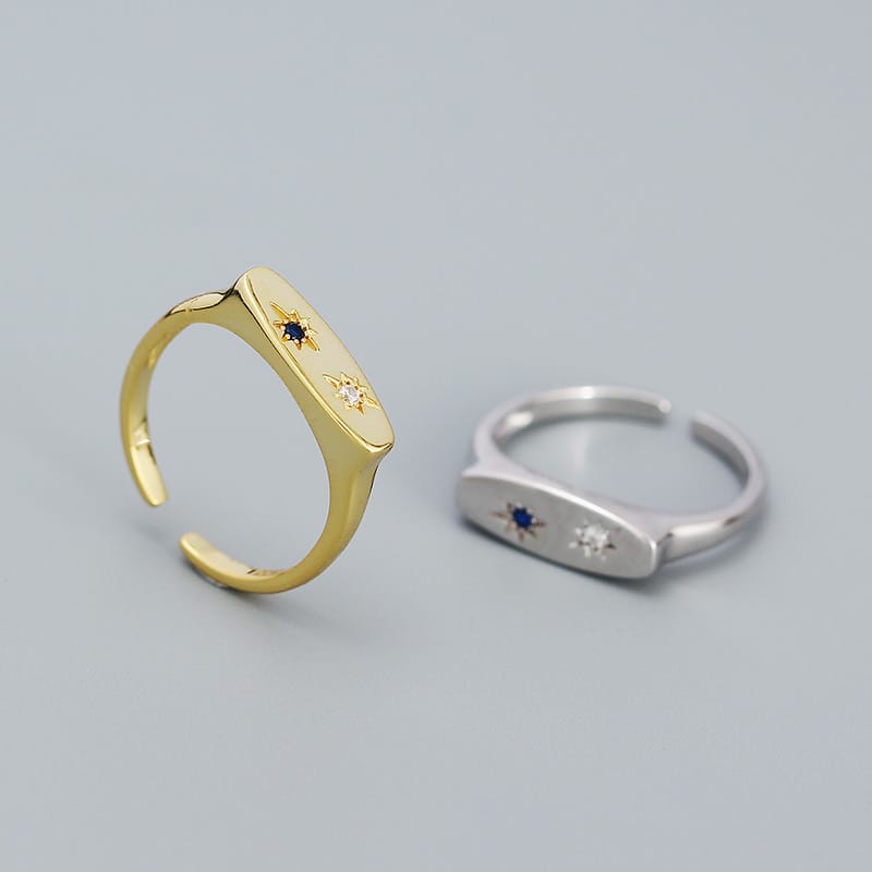s925 silver ins minimalist ring eight-pointed star colored zircon open ring