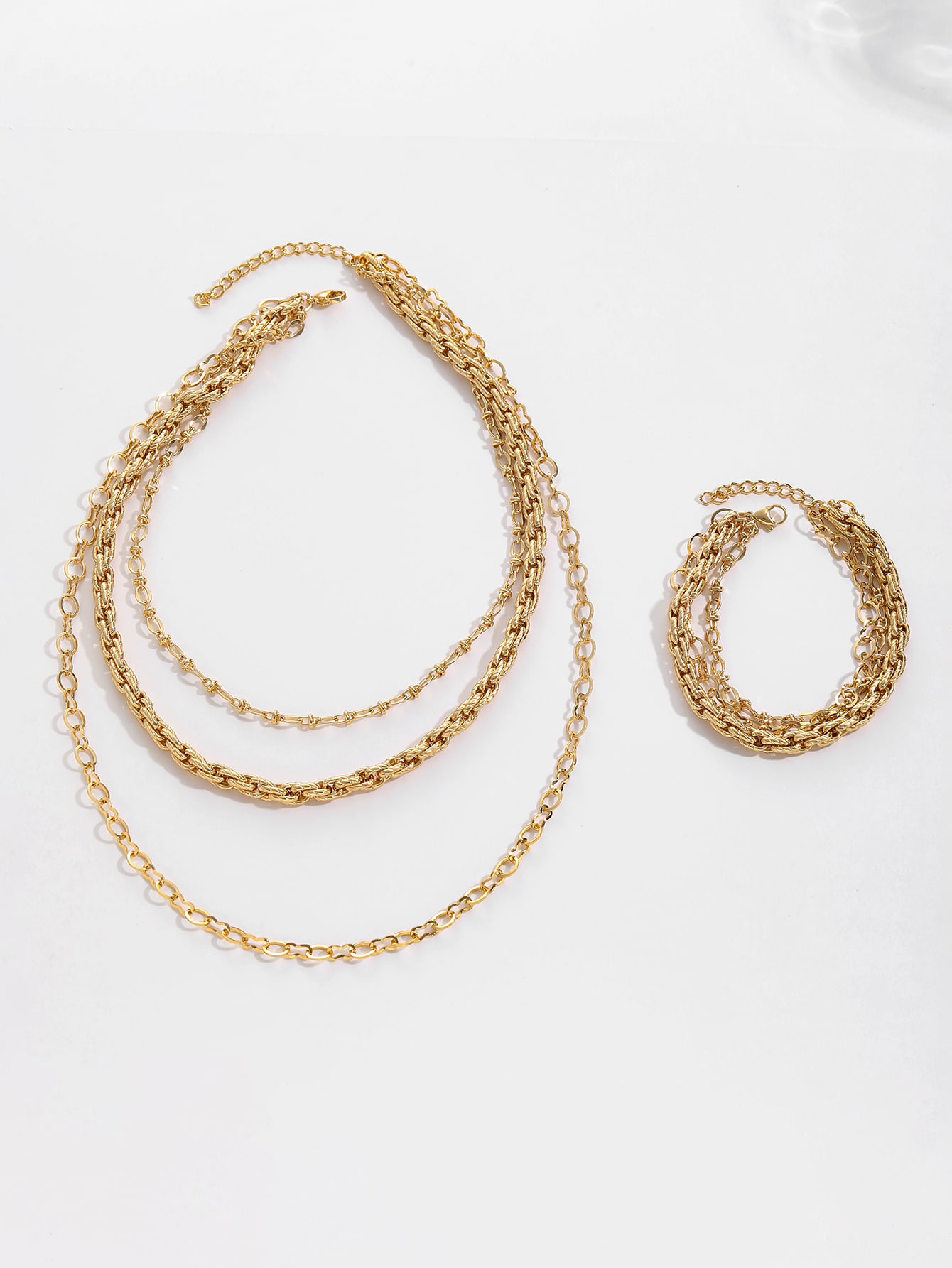 Layered Glow Multi-Chain Gold Necklace & Bracelet Set