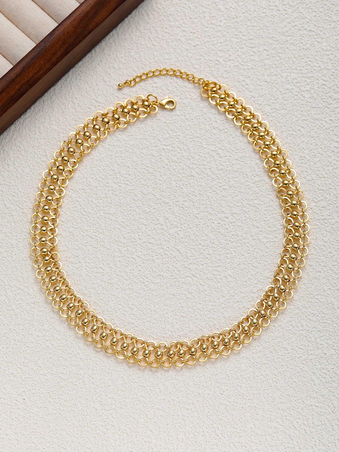 Gold Mesh Chain Necklace with Bead