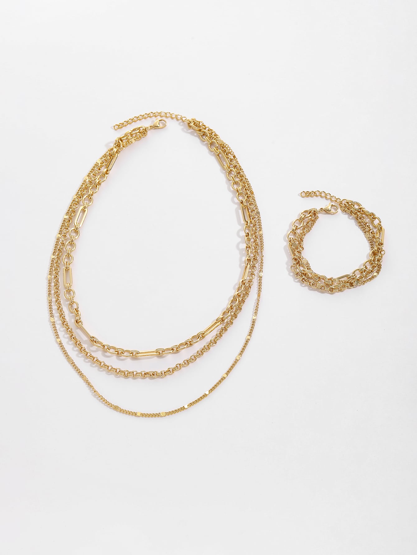 Multi-Chain Gold Necklace & Bracelet Set