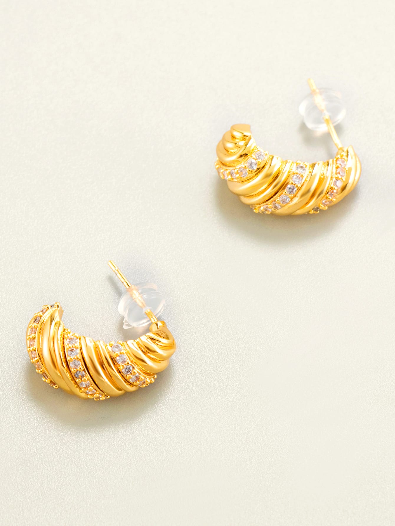 18k Gold Plated Inlaid zircon Twisted Croissant C-shape Dangle Stud Earrings