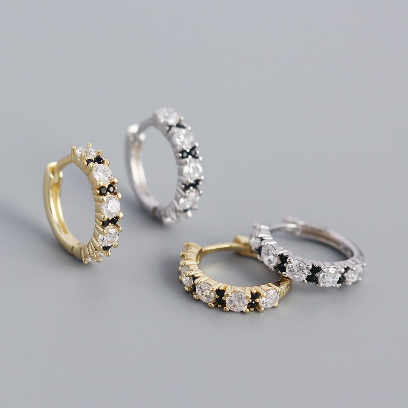 S925 Silver Geometric Earrings Two-Color Zircon Earrings
