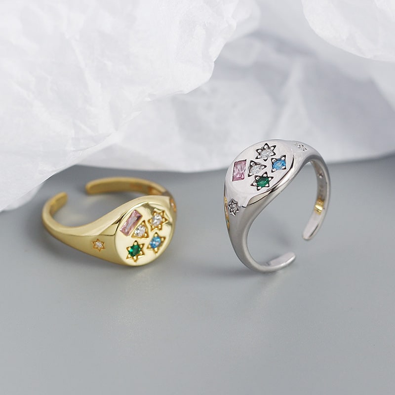 s925 silver geometric ring women’s setting color zircon ring