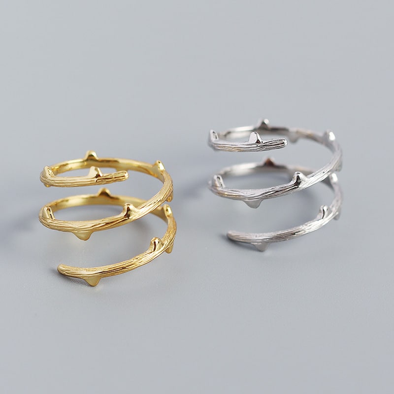 s925 silver rattan branch texture ring women’s open ring