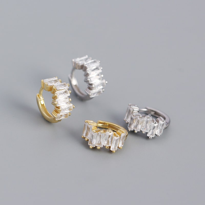 S925 Silver Rectangular Zircon Earrings Irregular Earrings