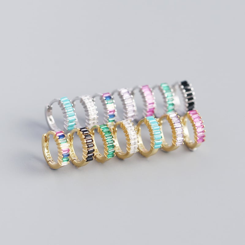 S925 silver stud earrings with cuboidal zirconia sterling silver earring buckles