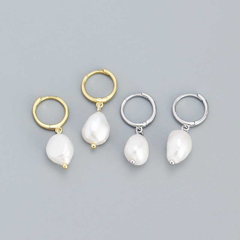 S925 Sterling Silver Baroque Irregular Freshwater Pearl Earrings