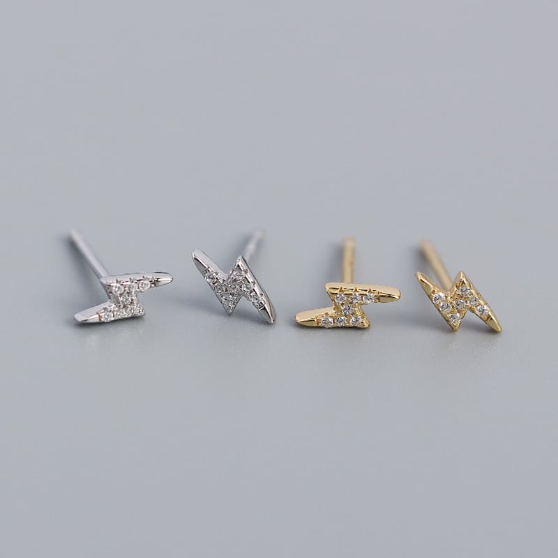 S925 Sterling Silver Diamond Lightning Shaped Earrings Exquisite Small Stackable Earrings