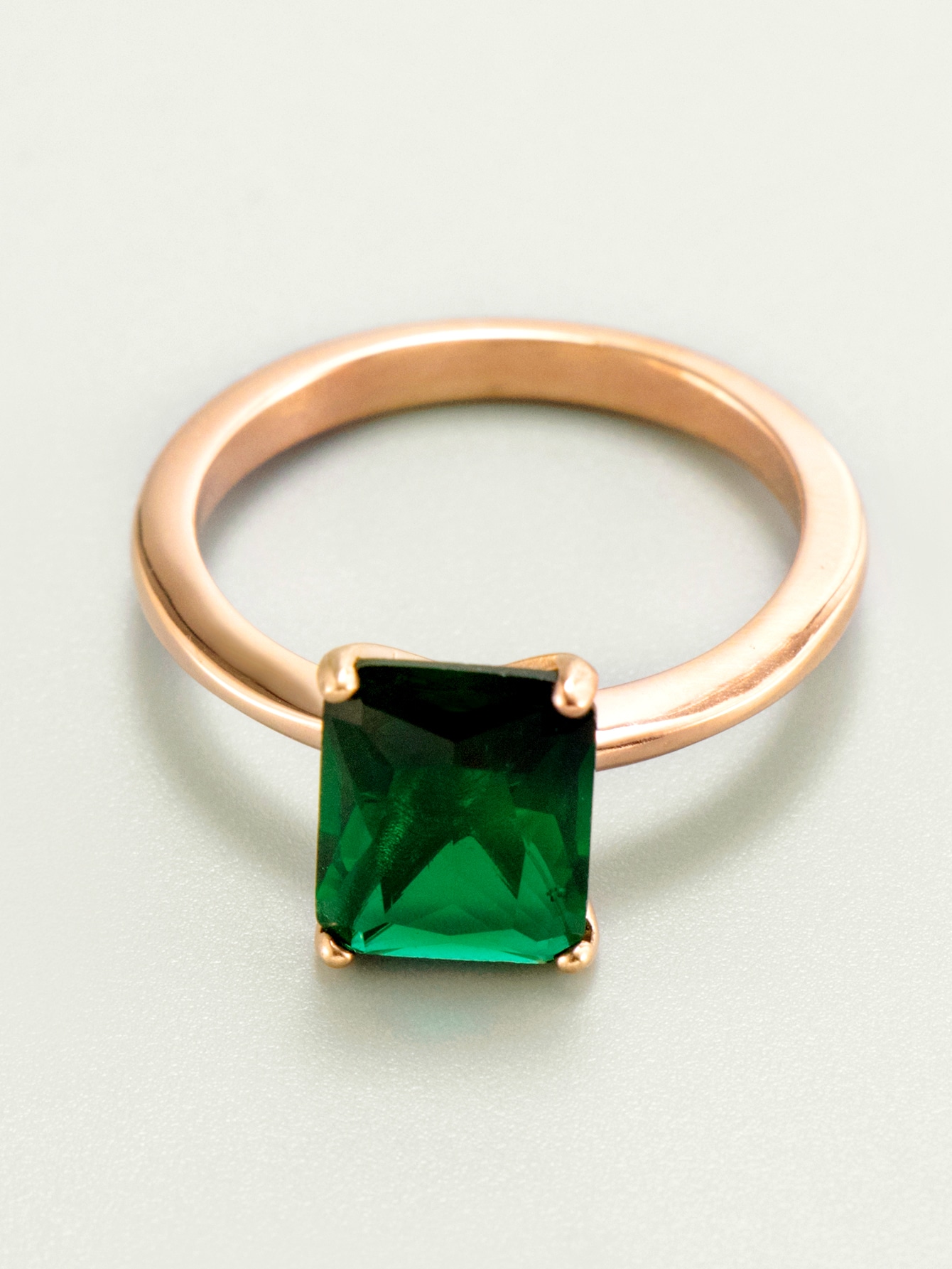 Stainless Steel With 18K Gold Baguette Cut Emerald Ring