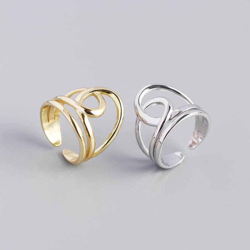 S925 Sterling Silver Geometric Ring Wire Wound Double Layer Open Ring