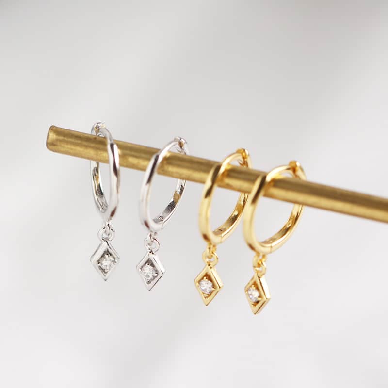 S925 Sterling Silver Minimalist Earrings Geometric Rhombus Diamond Earrings