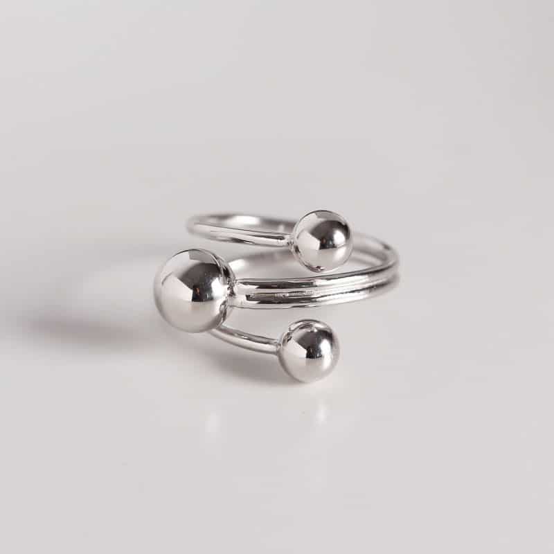s925 sterling silver minimalist geometric ring ball bead line open ring