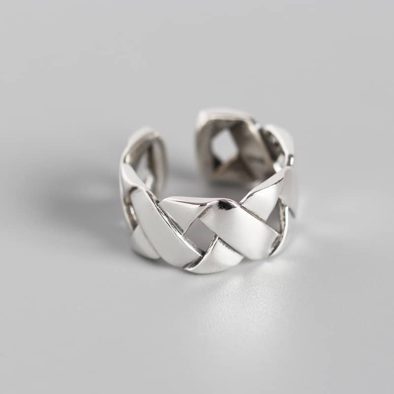 S925 sterling silver ring braided wide face ring