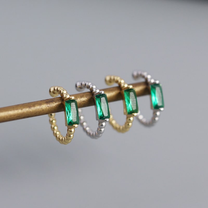 S925 Sterling Silver Round Pearl Emerald Zircon Earrings Without Piercing Ear Bone Clips