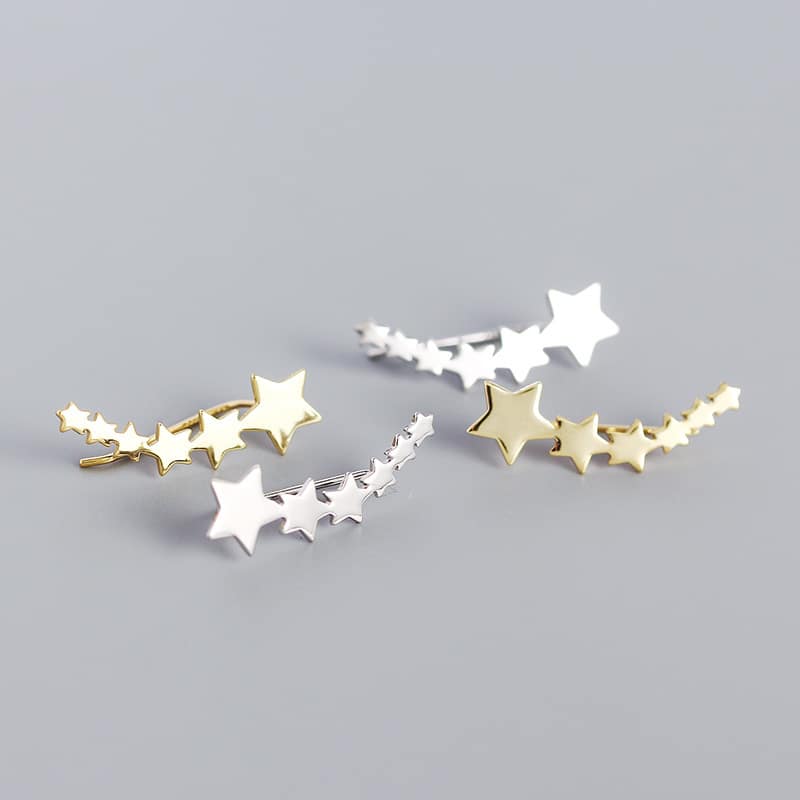 Star Earrings S925 Silver Ins Geometric Row Of Five-Pointed Star Earrings