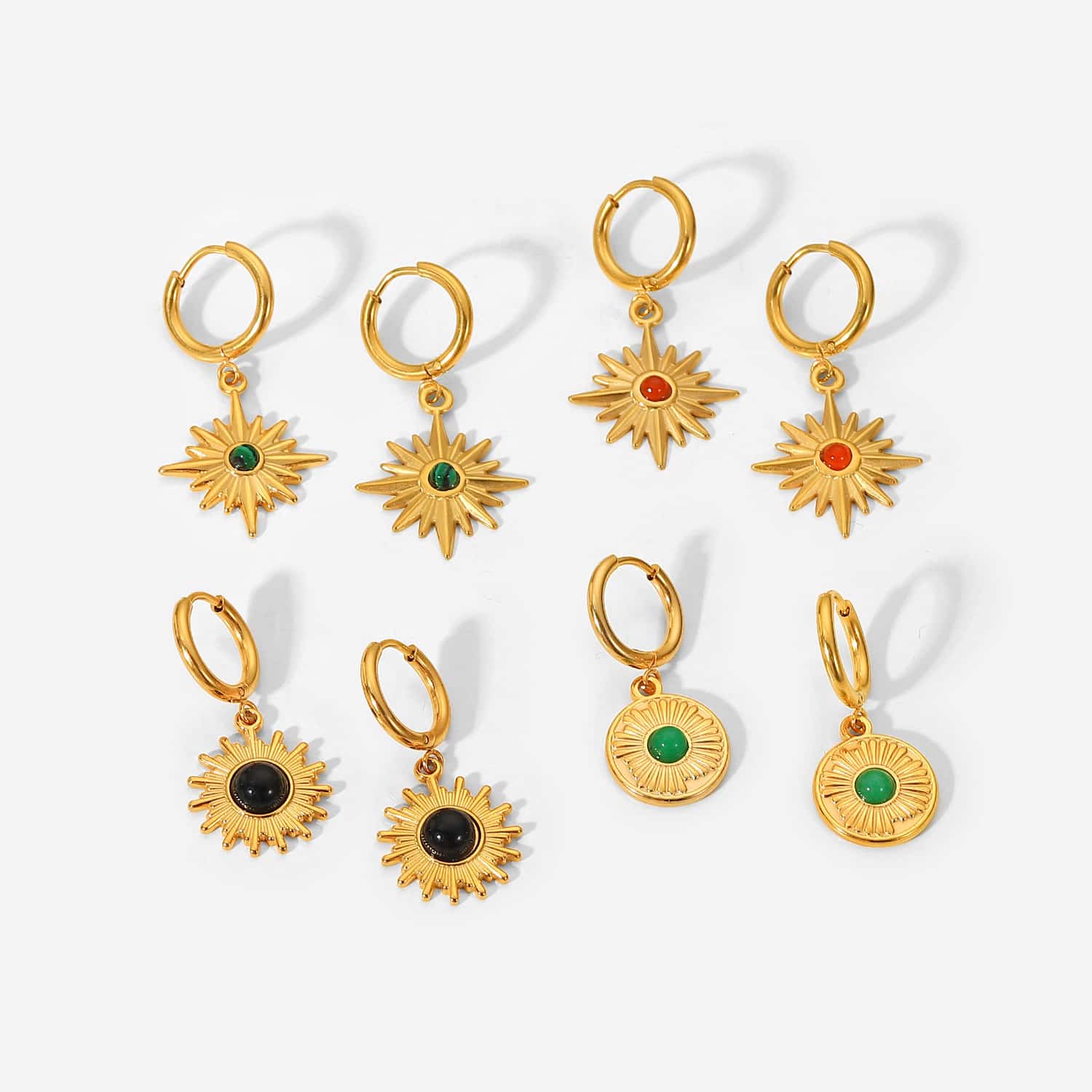 Sun Agate Natural Stone Gold Hoop Earrings