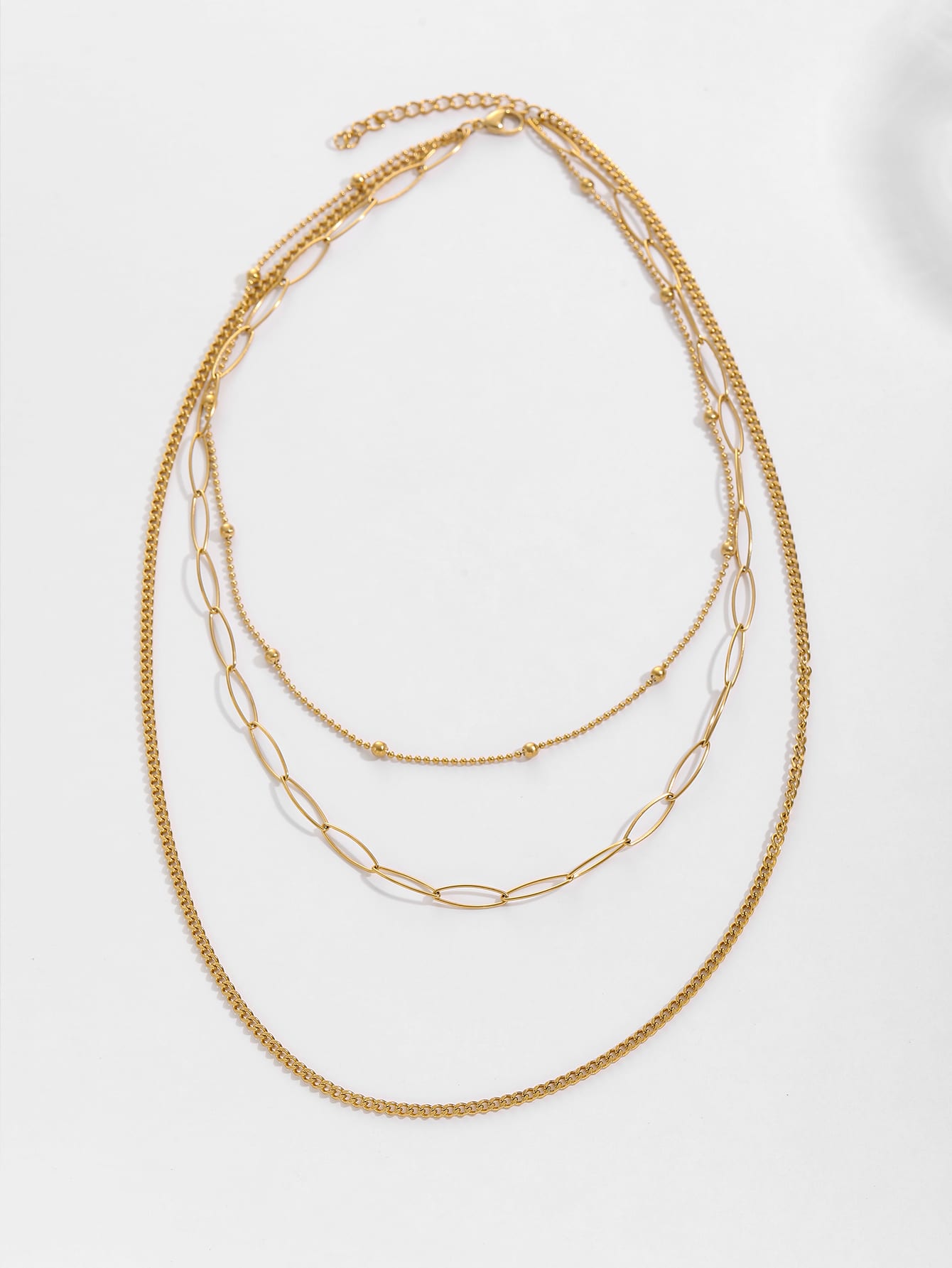 Three-layer Cuban oval beads chain Necklace