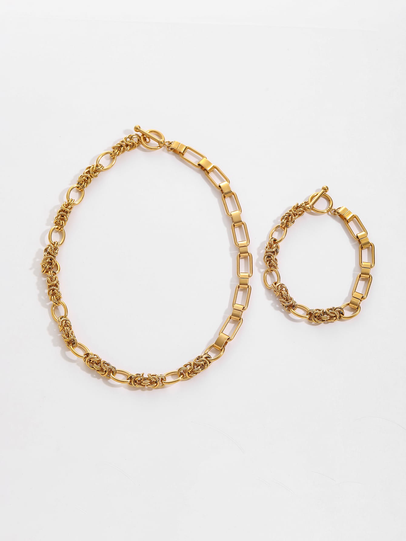 Tiered Weave Gold Necklace Bracelet Set